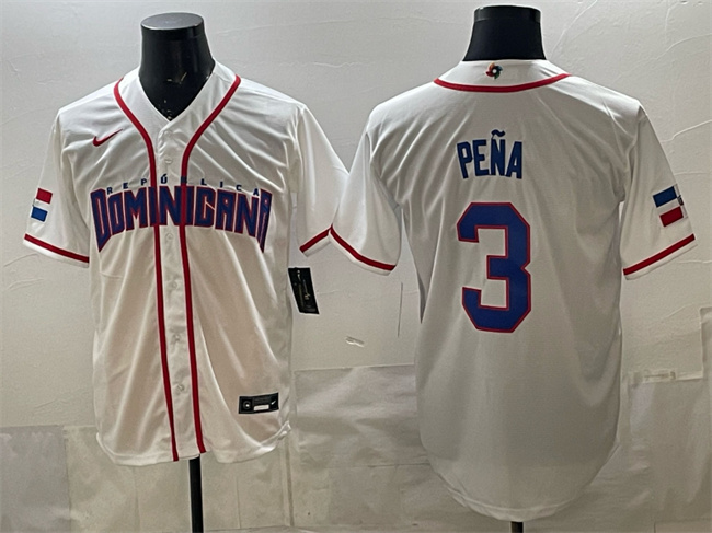 Men's Dominican Republic Baseball #3 Jeremy Peña White 2026 World Baseball Classic Home Stadium Stitched Jersey